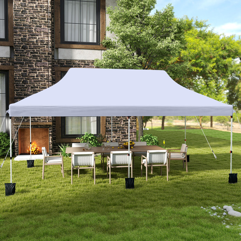 Abri de soleil instantané pliable avec auvent 10 x 20 pi Gymax avec 3 hauteurs réglables gris Gymax, Blanc