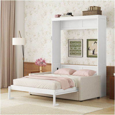 Grand lit escamotable mural avec coussin, grand lit, blanc