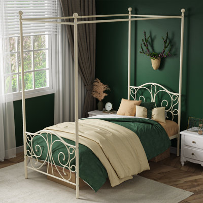 Metal Canopy Bed With Butterfly Pattern Design For Headboard And Footboard