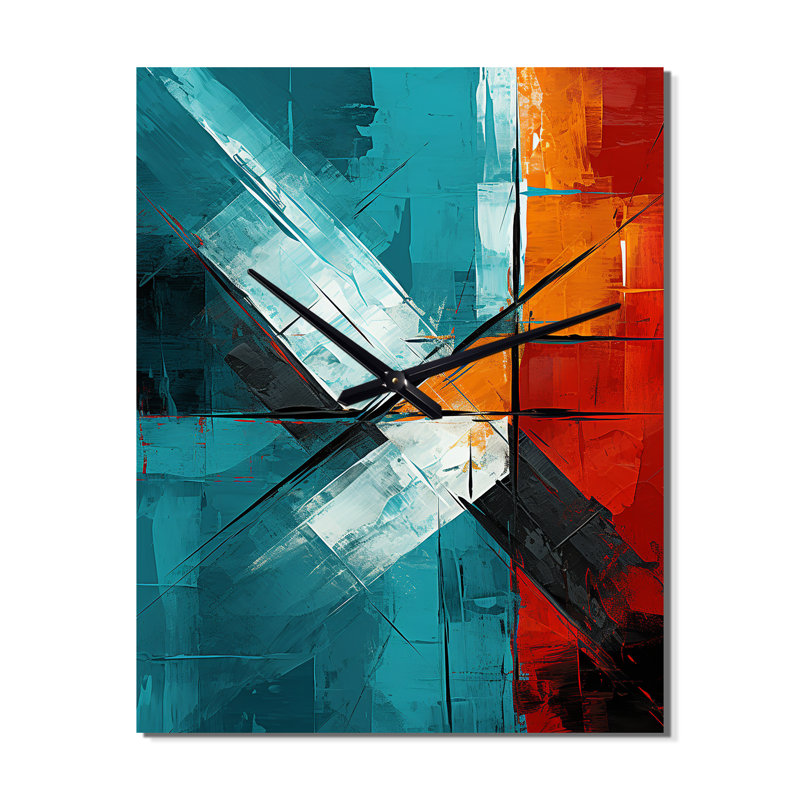 Impossible Logic Of Love Abstract In Teal III - Peinture abstraite horloge murale, Moyen