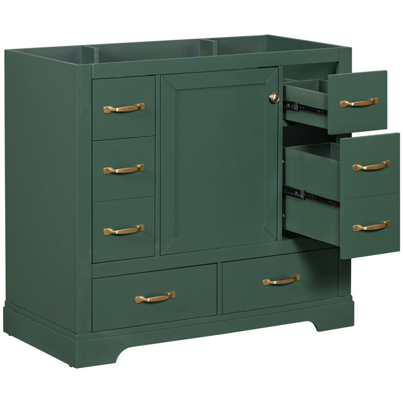 Meuble-lavabo de salle de bain - 36 po, bois massif +, 6 tiroirs, base d'armoire rectangulaire, tablette réglable, moderne, autoportant, assemblage