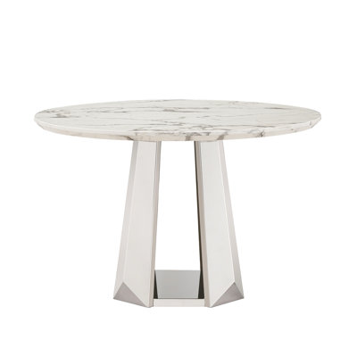 47.29" Round Table With Faux Marble Surface And Stable 400 - Pound Stainless Steel Base, Multi Functional For Home Office Scenes