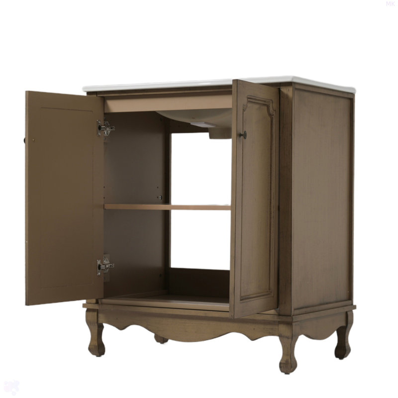 Meuble-lavabo 30 po avec lavabo en céramique, meuble-lavabo avec poignées antiques, meuble-lavabo avec pieds en bois d'hévéa
