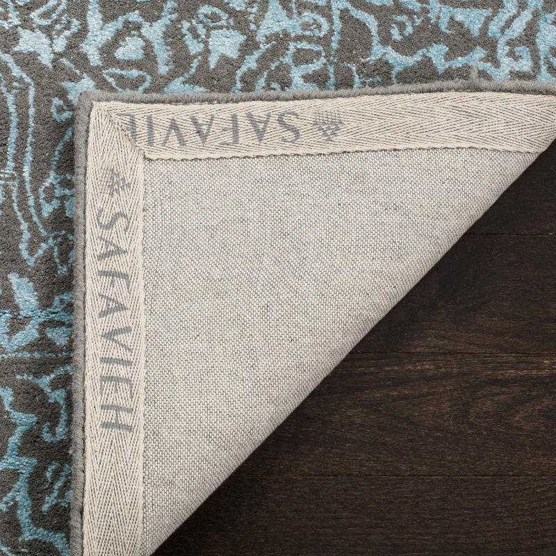 Samaniego Hand Tufted Viscose/Wool Oriental Rug in Blue/Dark Gray, Rectangle 3' x 5'