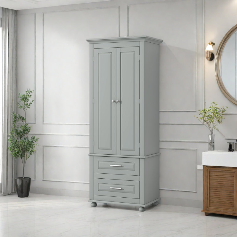 Grande armoire de rangement avec deux tiroirs pour la salle de bain / bureau, Gris