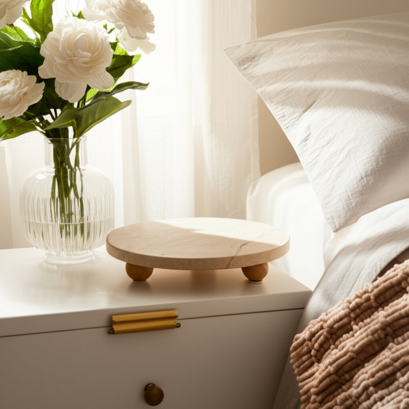 Frandric Tan Travertine Round Decorative Tray