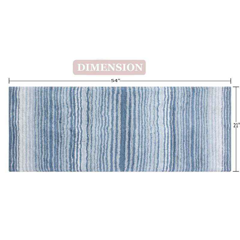 Tapis pour salle de bain 100% coton avec envers en latex, Bleu, Simple - L 21 po x l 54 po