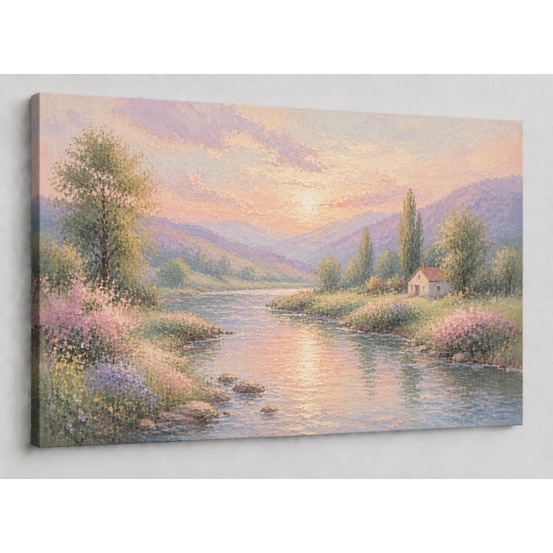 Grande rivière pastel, art mural sur toile, scène impressionniste douce pour le salon, chambre à coucher, décor de ferme 24 x 36 pouces - prête à être accrochée
