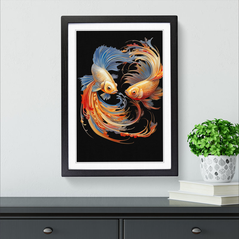 Fish Modern - Single Picture Frame Print on Wood, Black, 64cm H x 46cm W x 2cm D