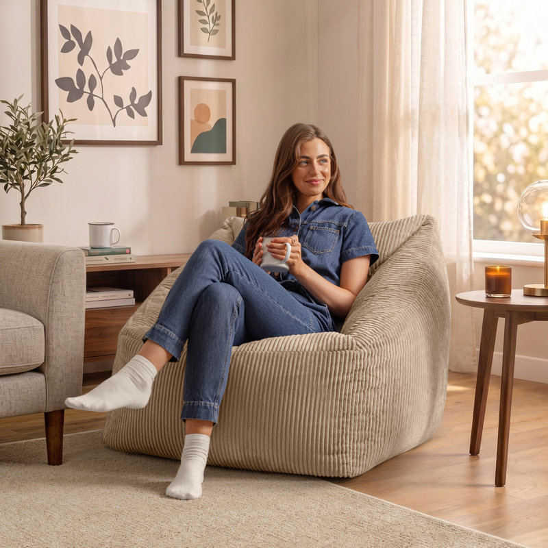 Bean Bag Bazaar Natalia Corduroy Armchair Bean Bag, Stone