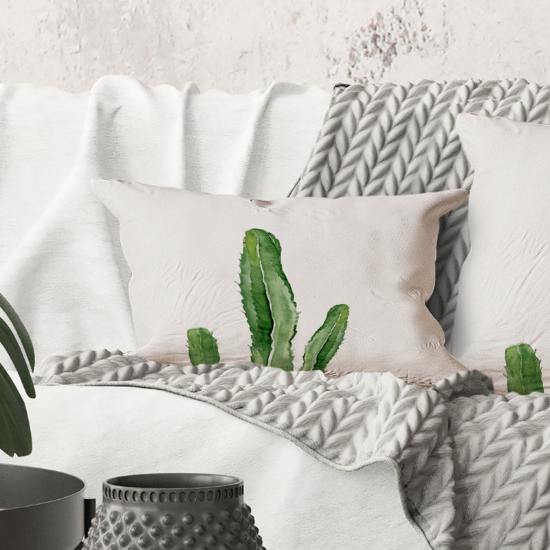 Rectangle, cactus vert, détail botanique plante du sud-ouest - Coussin décoratif imprimé tropical