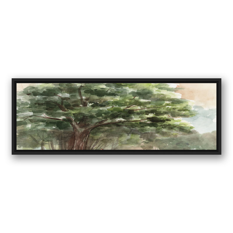 Arbre pastoral sur toile, H 13,75 po x l 37,75 po x P 1,75 po, Cadre flottant noir