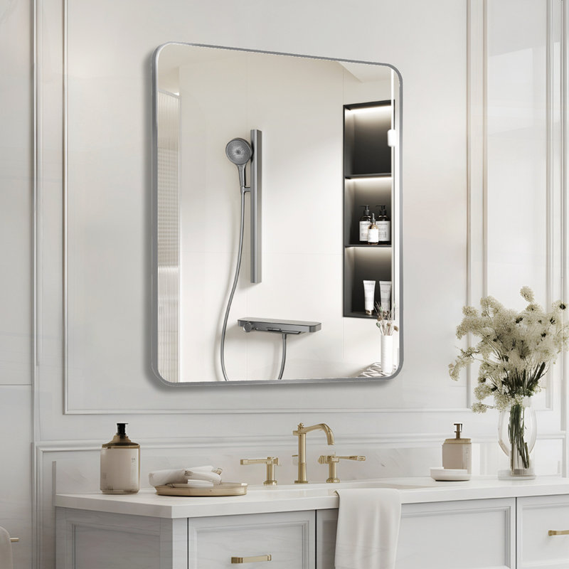 Miroir mural rectangulaire pour salle de bain, Argent argent