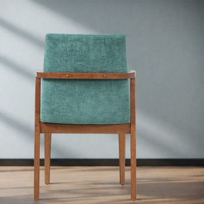 Comfortable Modern Dining Chairs Set of 2, Green Fabric Wood Kitchen