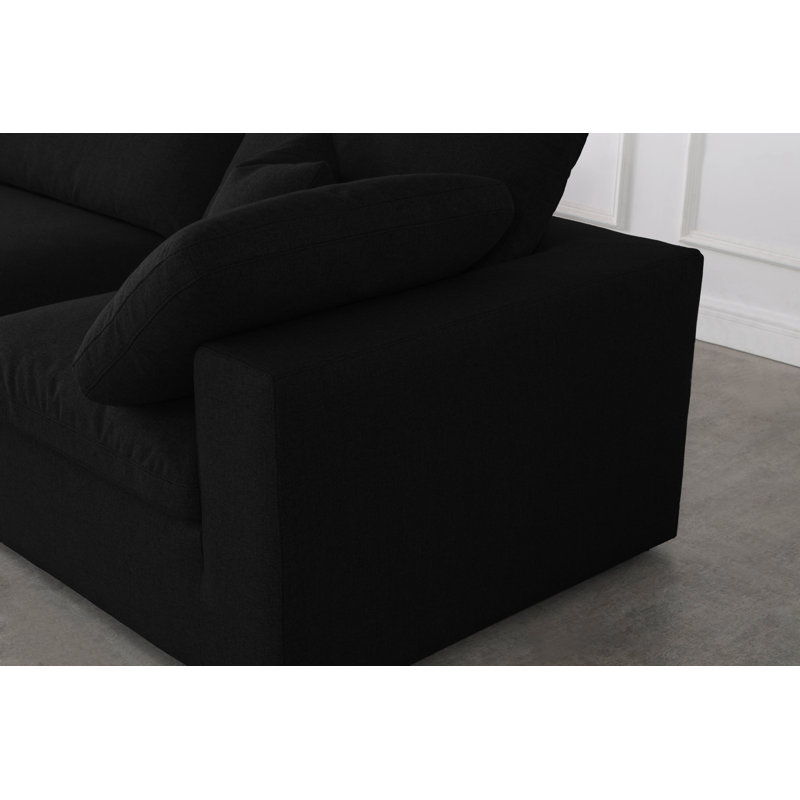 Burrows 158" Wide Down Cushion Modular Corner Sectional, Black Linen Textured Fabric