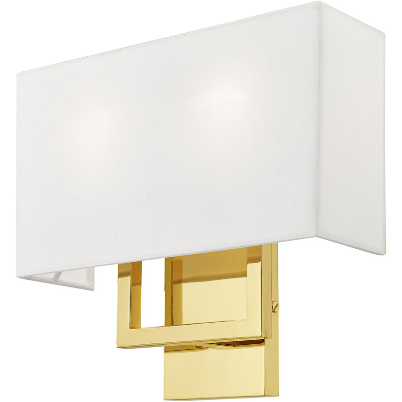 ADA Wall Sconce: Handcrafted Oatmeal Shade, 11.75" H x 12" W x 15" D, Polished Brass
