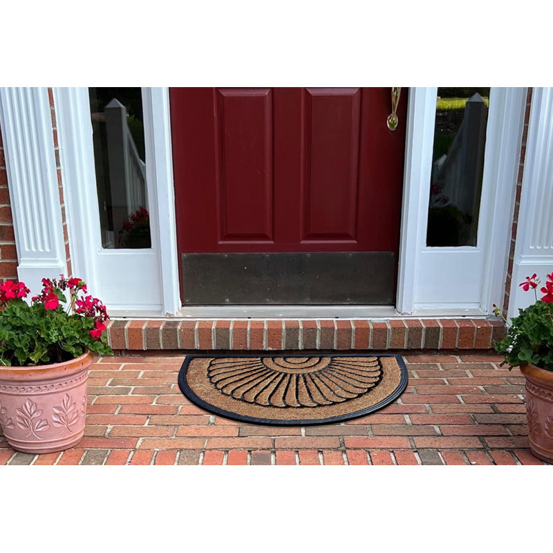 Tapis d'entrée semi-rond en fibres de coco naturel et en caoutchouc «Sunburst» de Pâques - 18 po x 30 po, épais, durable, robuste et résistant, facile à nettoyer
