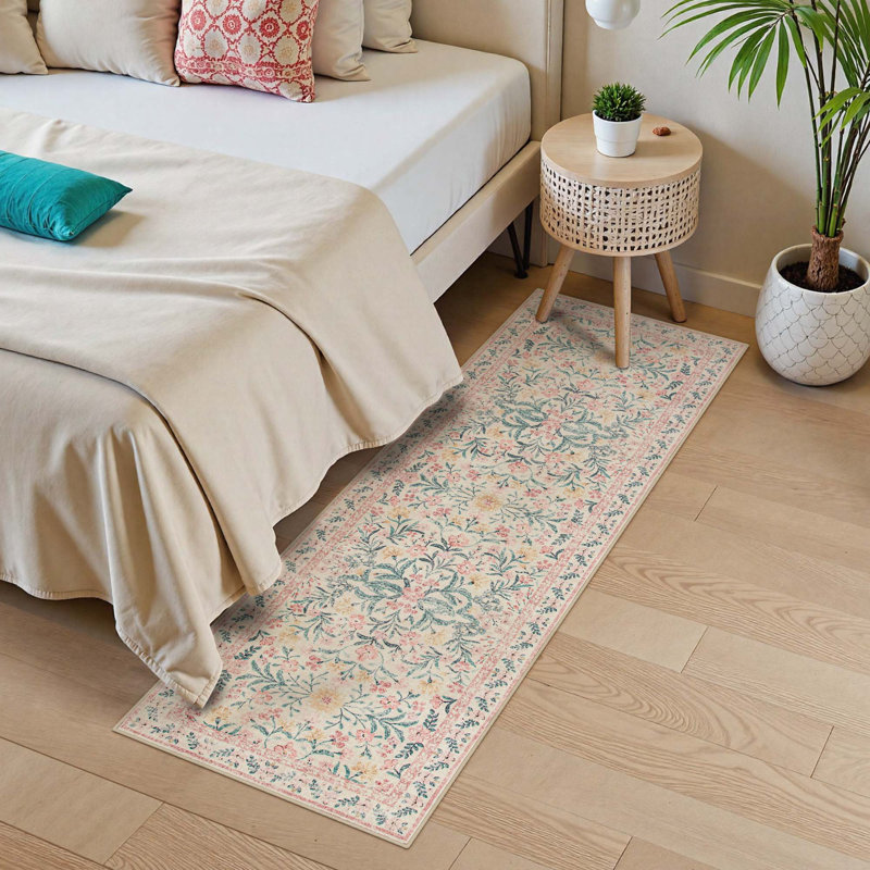  Washable Floral Area Rugs Boho Large Rugs Non-Slip for Bedroom Soft Rubber Backed Carpet, Tapis de couloir 2 pi x 6 pi