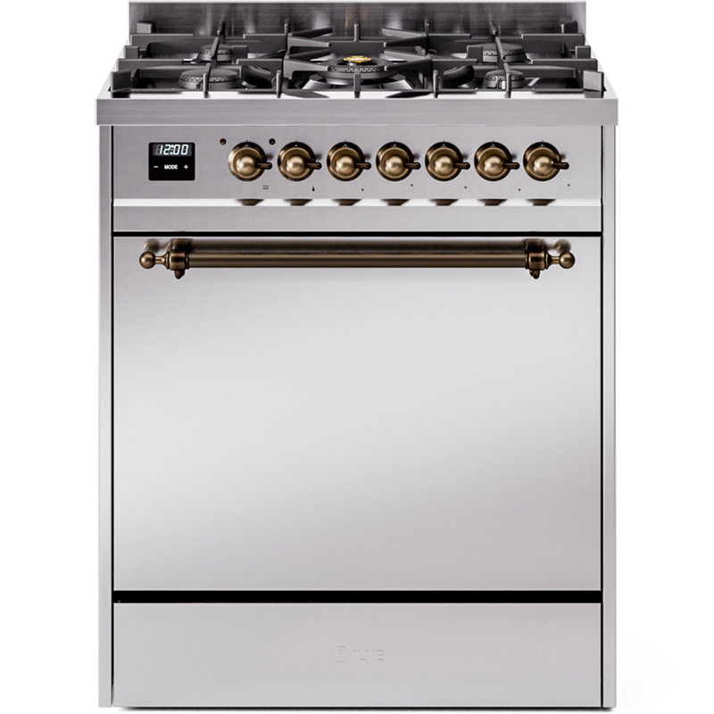 ILVE Nostalgie II 30 in Dual Fuel Range, Liquid Propane, Stainless Steel/Bronze