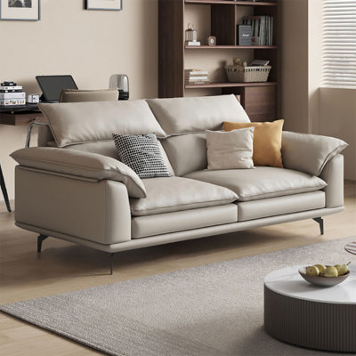 Gray Genuine Leather Standard Sofa cushion couch