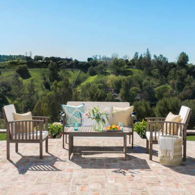 Haukom 55'' Wide Reversible Wood Patio Sectional with Cushions
