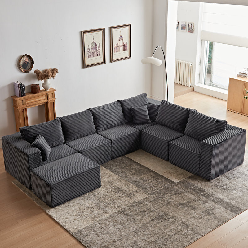 Modular Cloud Sectional Sofa With Boneless U-Shape Chaise, Cloud Couch Sectional With Deep Seat & Plush Corduroy Fabric, No Assembly Needed Upholstered Couches For Living Room, Bedroom