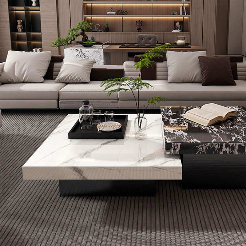 Table basse carrée en acier inoxydable fritté noir