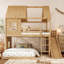 Lit superposé double au-dessus d'un lit double avec échelles et glissières, lit superposé au sol avec tablettes de rangement et garde-robe, conception de maisonnette naturelle-1703104110