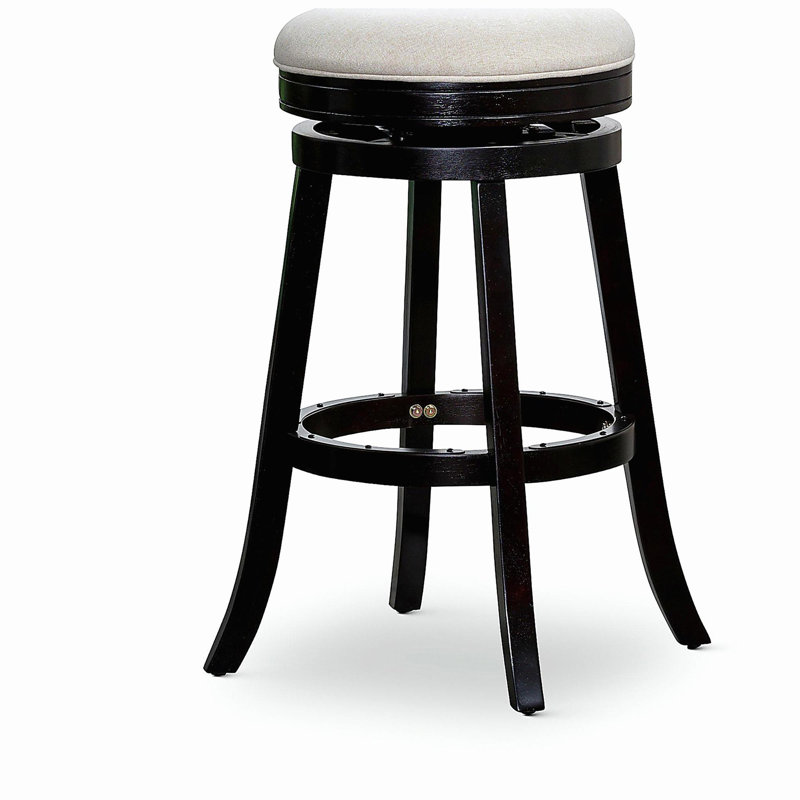 Tabouret de bar 30 po, finition couleur café, siège en tissu beige, Beige, Espresso