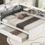 Lit plateforme en bois avec lit gigogne, tablettes et tête de lit en bois-366310929