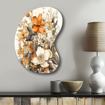 Traduction libre: Bouquet de fleurs crème et orange II - Décoration murale irrégulière