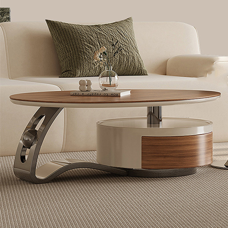 Modern creative oval solid wood coffee table, 17.3" H x 47.2" L x 27.6" W