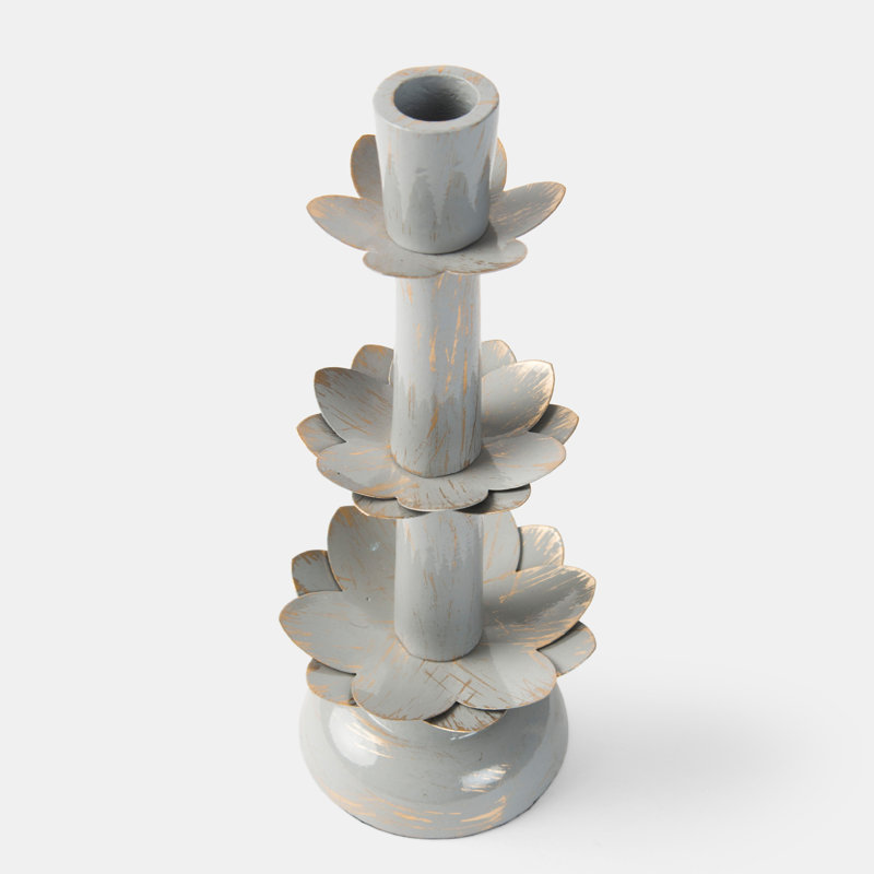 Mela Artisans Lotus Bloom Tapered Gray Candleholder, Gray