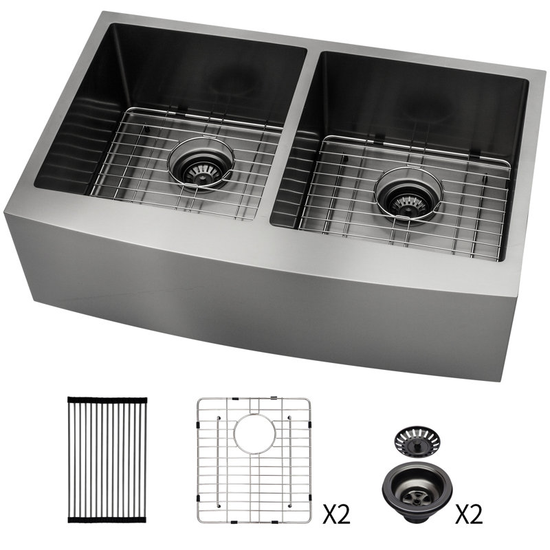 33"x21"x10" Double Bowl Stainless Steel Sink In Gunmetal Black - 16g For Application Kitchen Experience