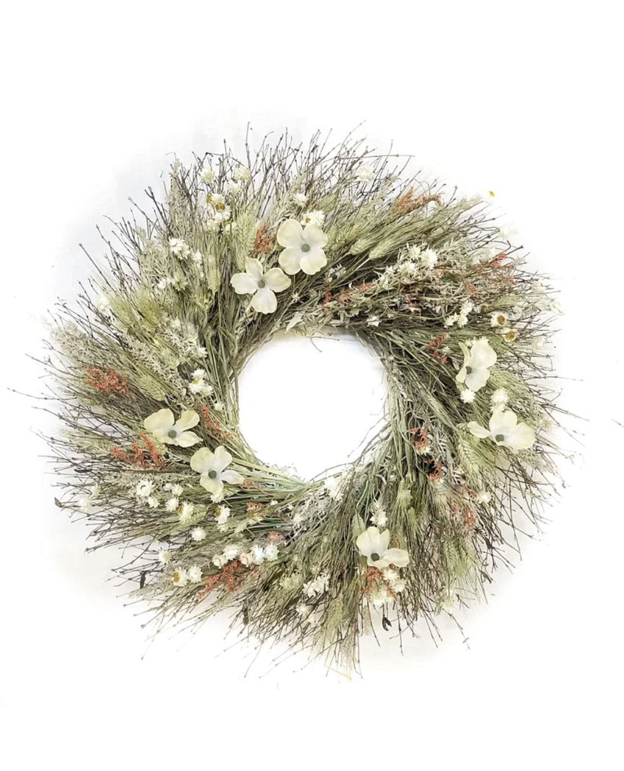 Dried Dogwood Spring Wreath, 30" H x 30" W x 6" D