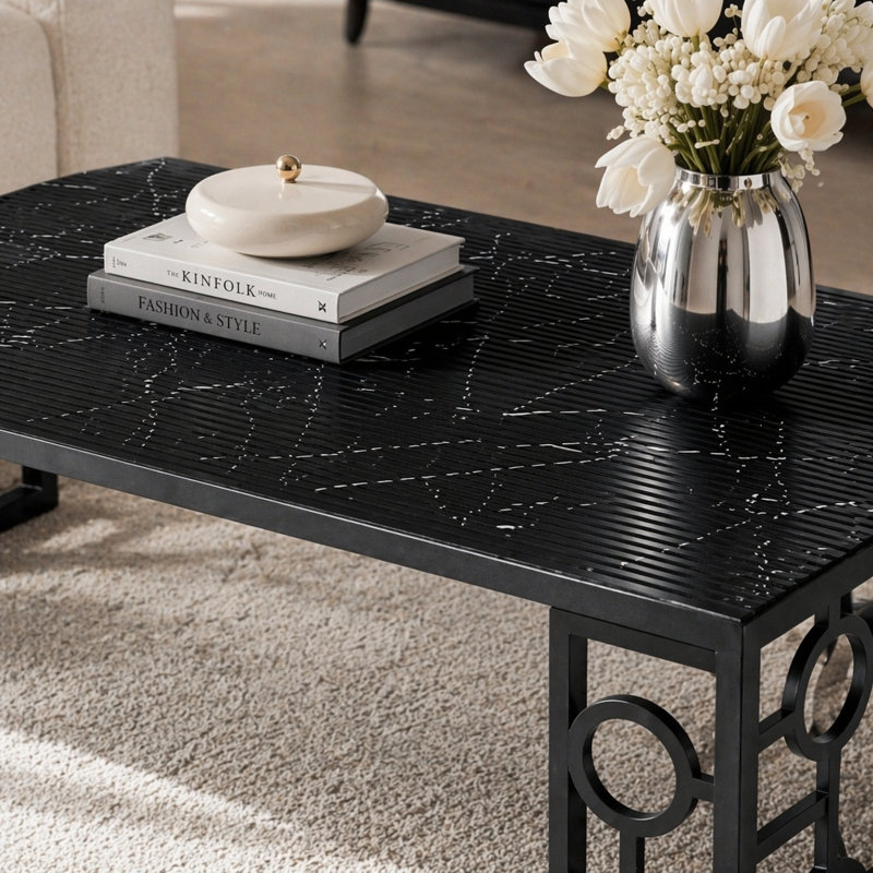 Ensemble de tables d'appoint 3 pièces Modern Modern, H 5,5 po x l 23 po x P 25,5 po, Noir, Ne s’applique pas