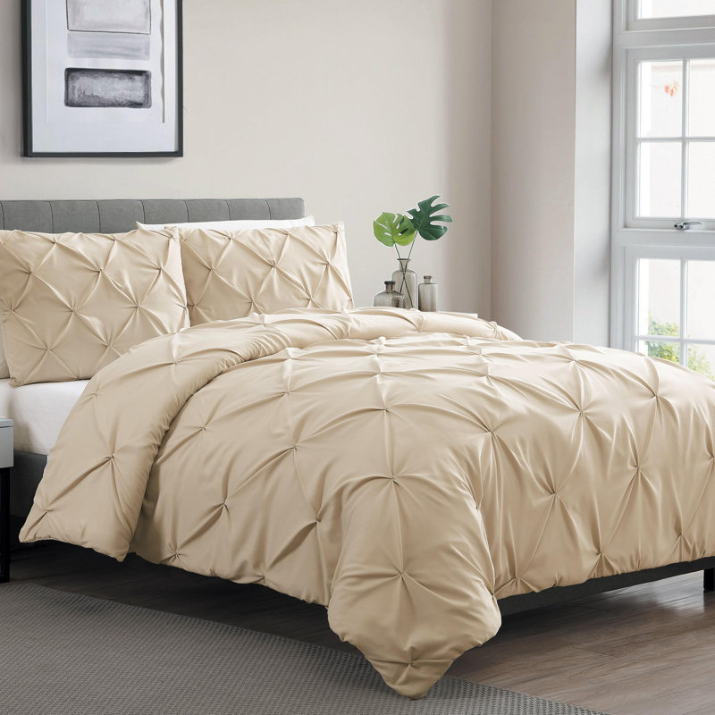 Carmen 4-Piece Pintuck Duvet Bedding Set, Queen Duvet Cover + 3 Additional Pieces, Taupe