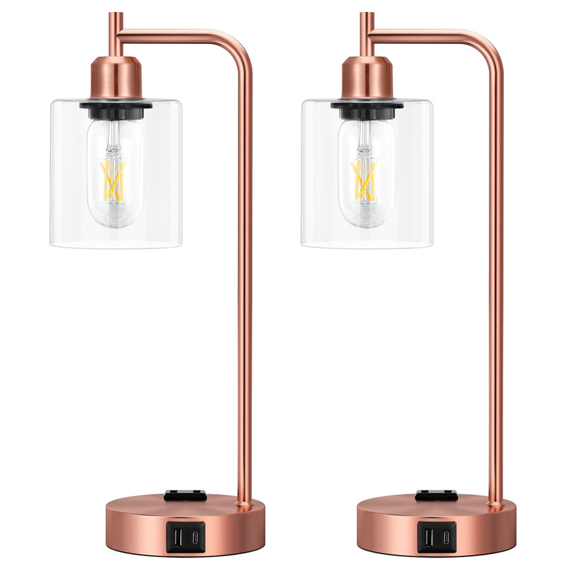 Ensemble de 2 lampes de table de chevet Industrial Touch, Noir, Brun