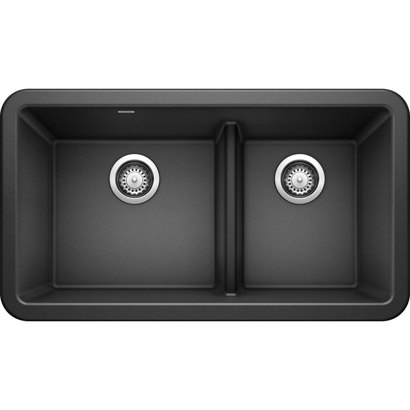 Ikon Silgranit 33" Double Bowl Apron-Front Farmhouse Sink with Low Divide - Anthracite, Anthracite