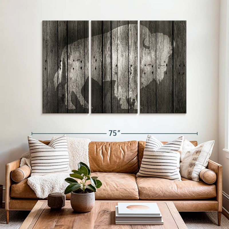 Brampt Bison On Wood, 42" H x 65" W
