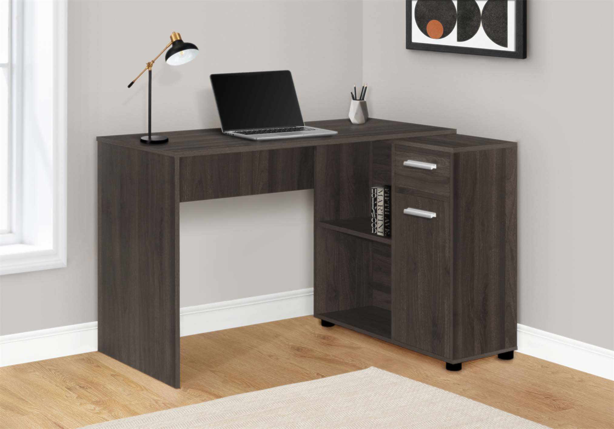 Latitude Run® Contemporary L-Shape Computer Desk with Storage Drawers ...