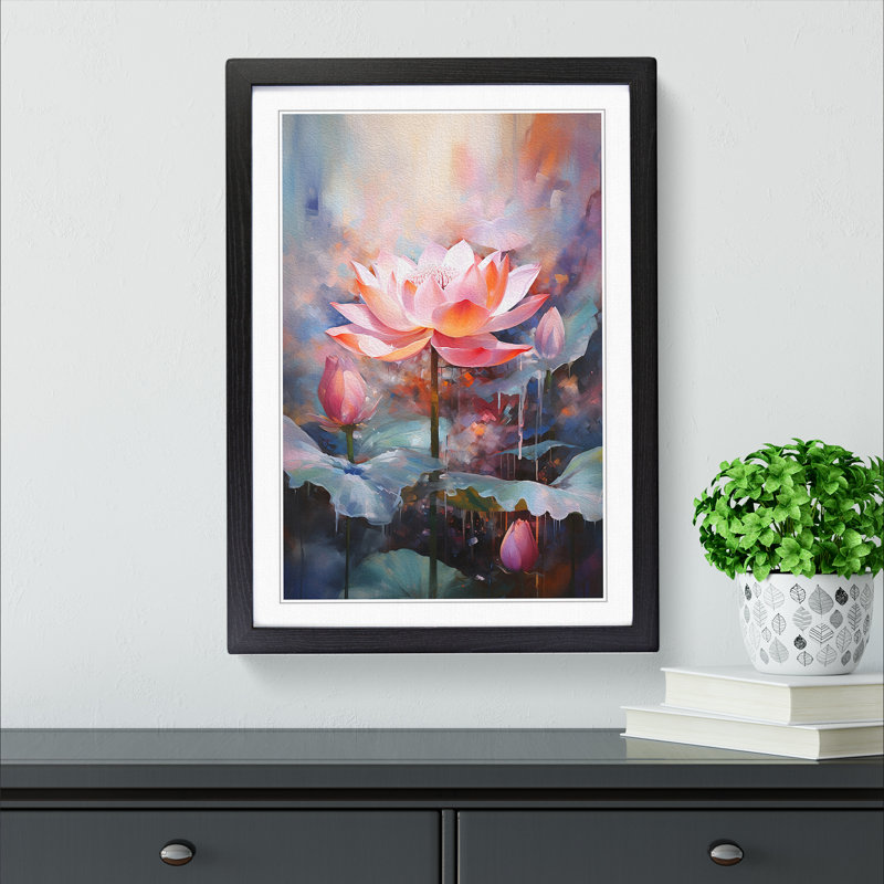 Lotus Flower Action No.2 - Single Picture Frame Print on Wood, 46cm H x 34cm W x 2cm D, Black