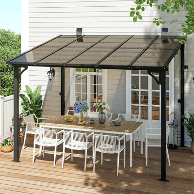 Gazebo, Wall Mounted Gazebo, Lean To Metal Awnings Gazebos, Gazebo Pergola With Sloped Roof, Outdoor Patio Gazebo Awning For Backyard, Deck