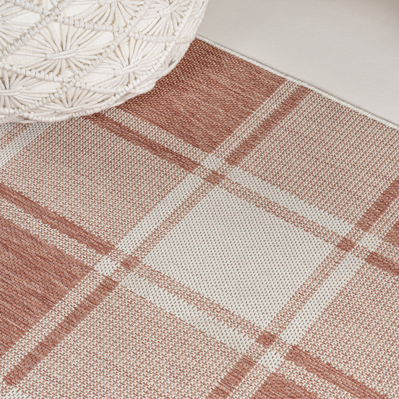 Sabine Traditional Farmhouse Bold Gingham Salmon/Cream Indoor/Outdoor Rug, Rectangle 4' x 6'