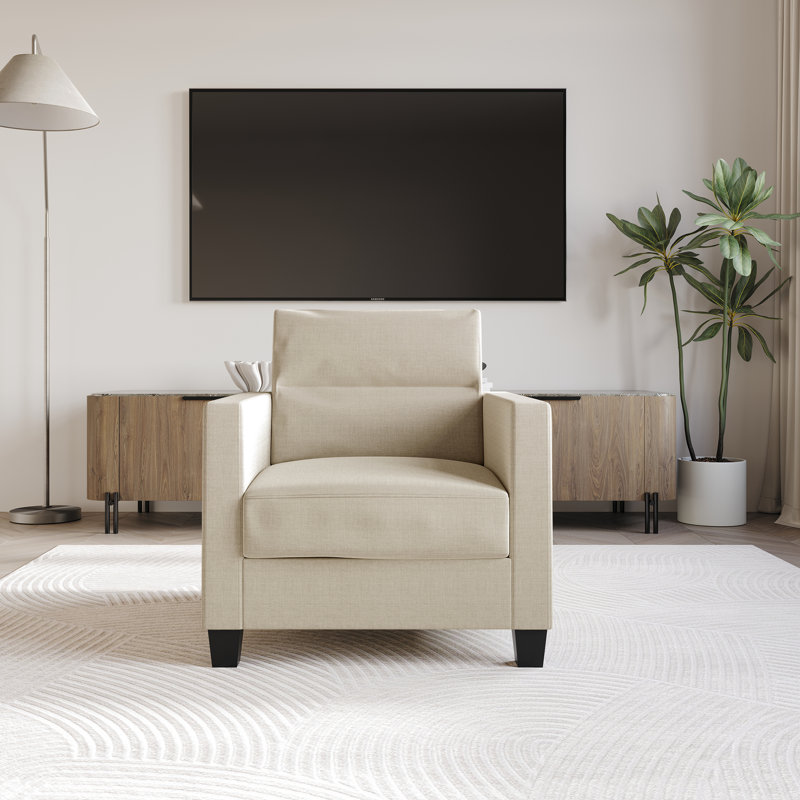 Macy Upholstered Armchair, Beige 100% Linen