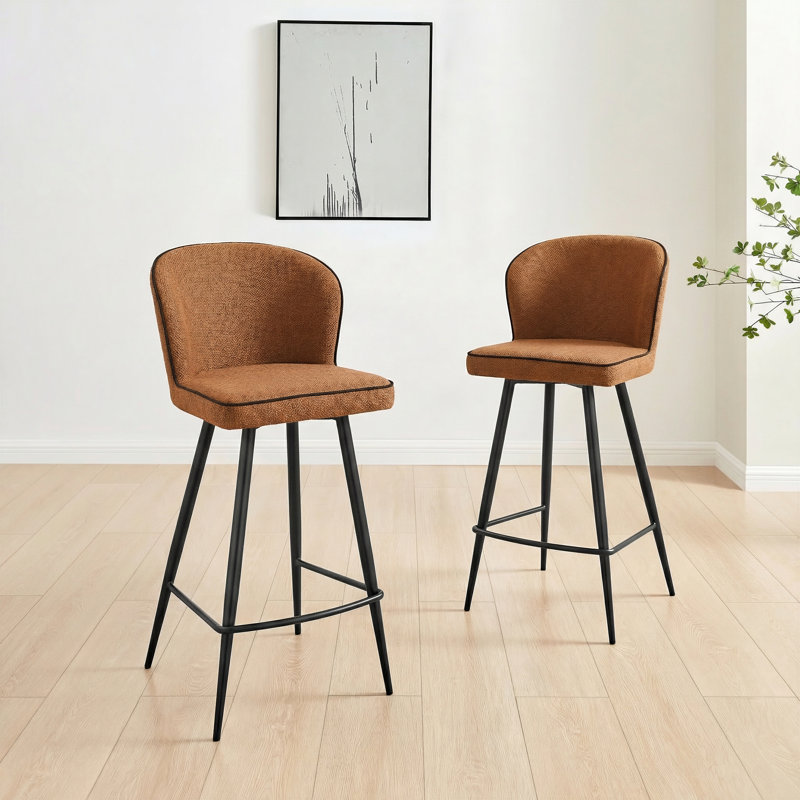 Ansel Breakfast Bar Stool - Luxury Fabric Upholstered Sleek Modern Design, Terracotta