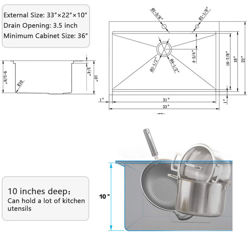 Drop-In 16 Gauge Kitchen Sink