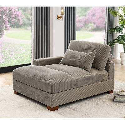 Enn 39" Wide Corduroy Upholstered Chaise Lounge with Cup Holder