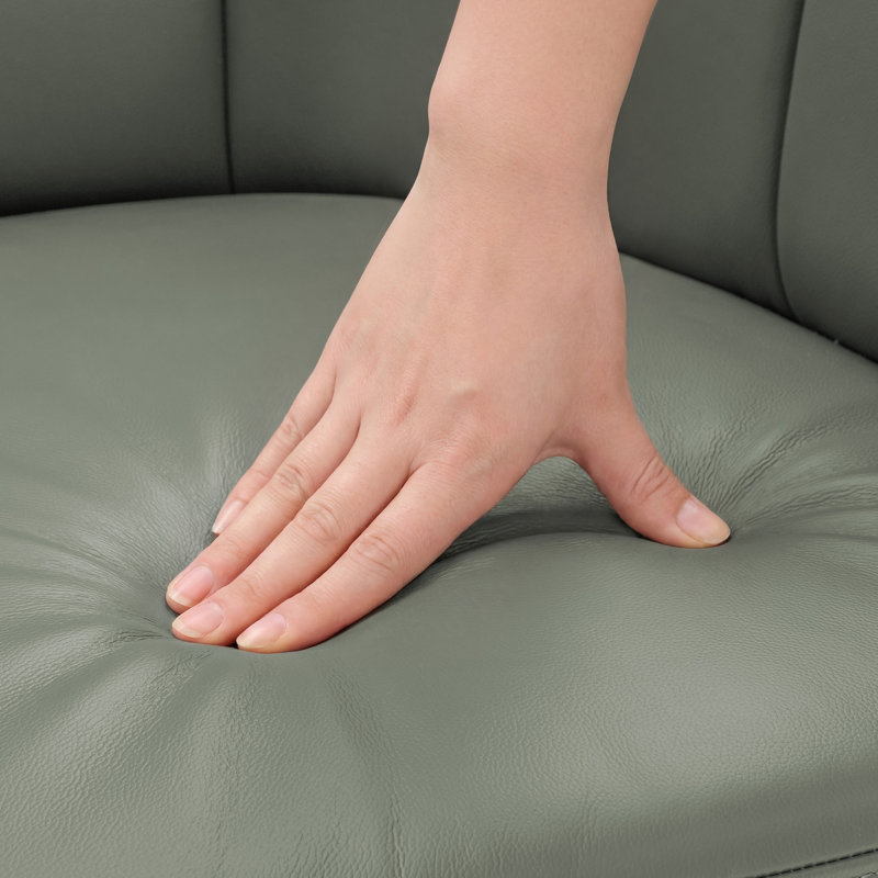 Seraphina Top Grain Leather Swivel Barrel Chair, Grayish Green
