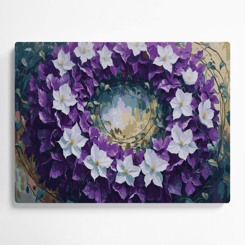 Art mural en métal botanique clématite mauve, H 132 po x l 168 po x P 0,05 po